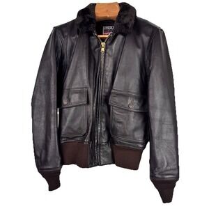 Vintage Excelled Bomber Jacket Men 42 Brown Leather Flight Jacket Fur Collar USA